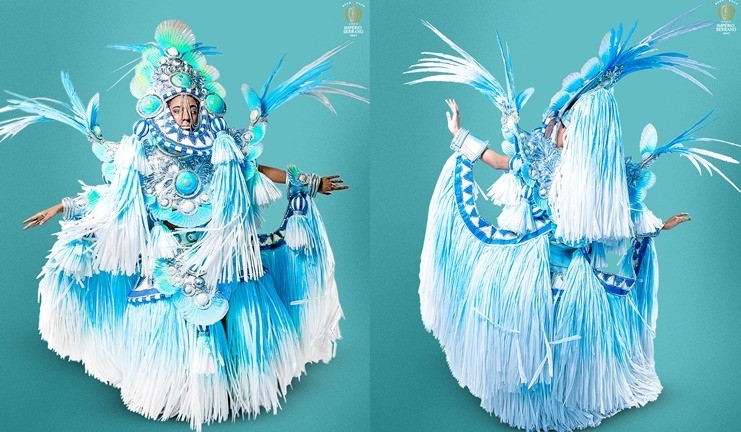 Com predominância em azul turquesa, o figurino representa Iemanjá - Fotos: Léo Queiroz 
