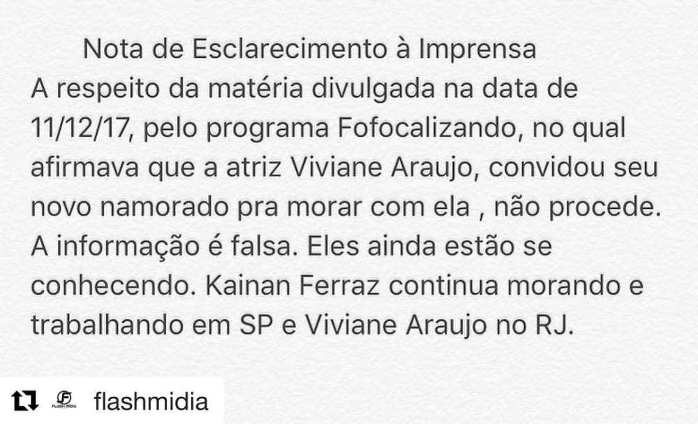 Nota de esclarecimento Instagram @araujovivianne