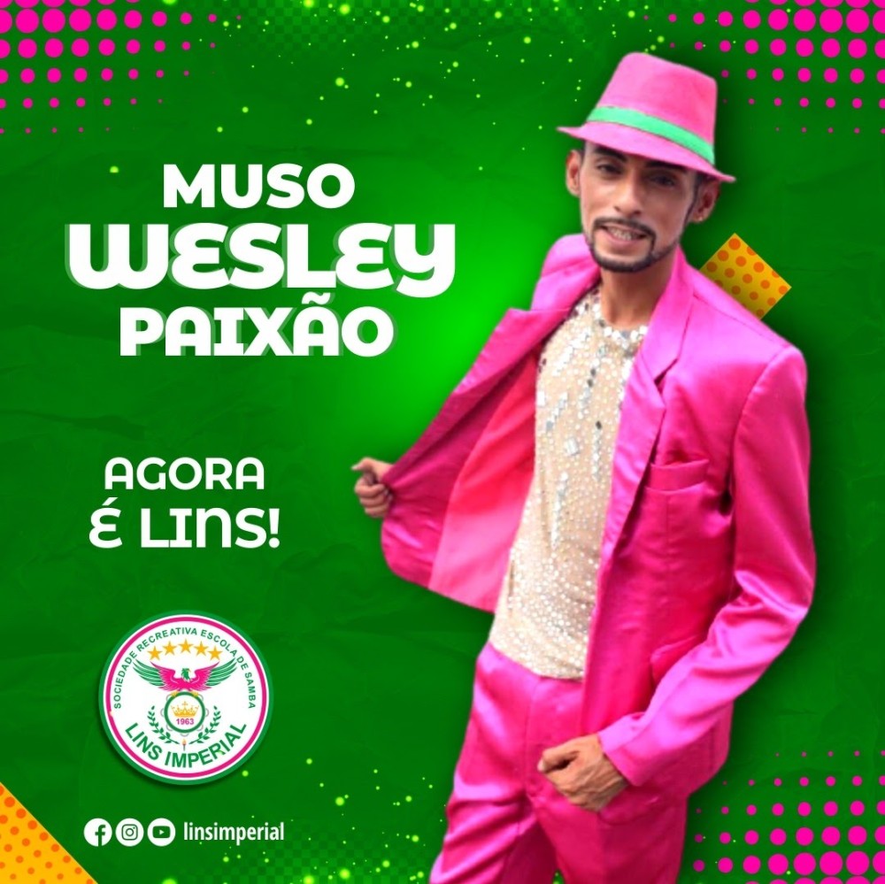Wesley Paixão desfilará a frente da ala tradicional, uma das três alas destinadas aos passistas no desfile da Verde e Rosa em 2022