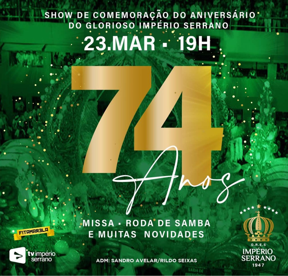 Evento será transmitido pela TV Império Serrano e Canal FitAmarela