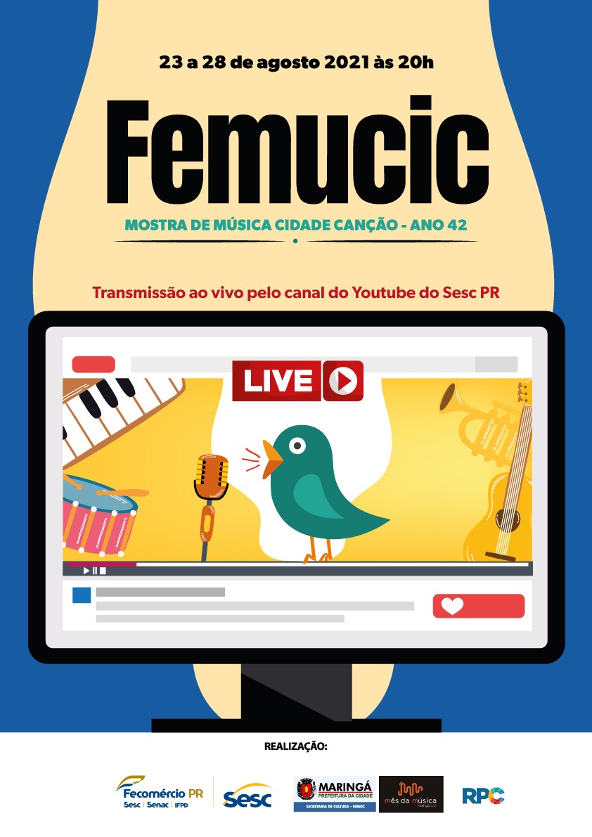 Músicos têm até o dia 5 de julho para se inscreverem na Mostra de Música Cidade Canção; evento será realizado entre os dias 23 e 28 de agosto com transmissão pelo Youtube