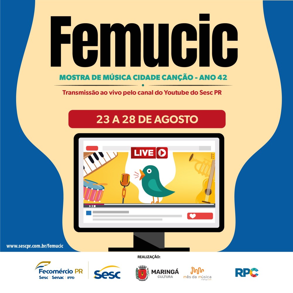 Evento será realizado entre os dias 23 e 28 de agosto com transmissões ao vivo pelo canal do Sesc PR no Youtube 