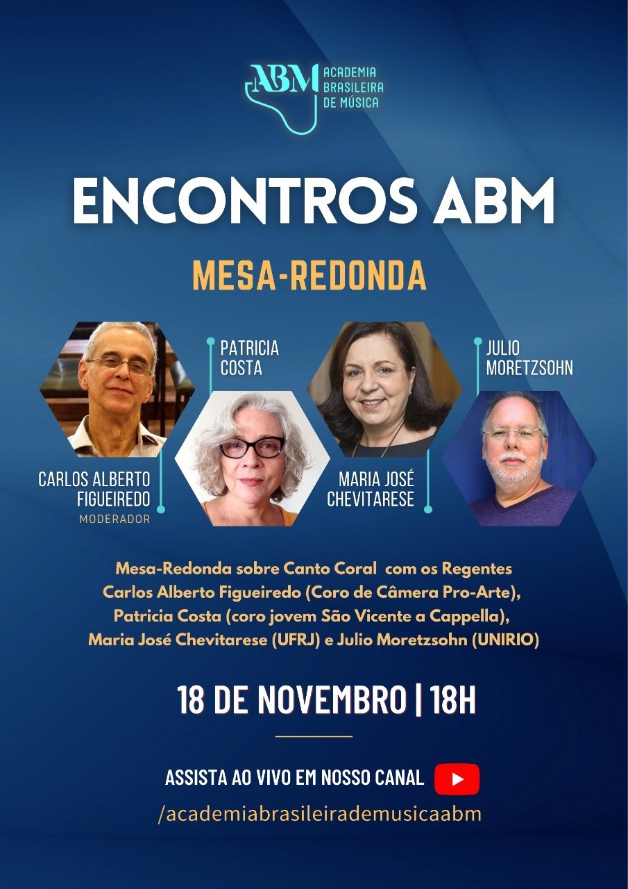 Com transmissão no YouTube, série Encontros ABM convida neste mês os regentes Carlos Alberto Figueiredo, Patricia Costa, Maria José Chevitarese e Julio Moretzsohn