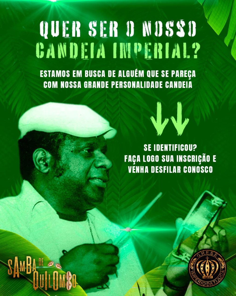 VERDE E BRANCA TIJUCANA PROCURA SÓSIA DO FUNDADOR DO GRANES QUILOMBO. ESCOLA PRESTARÁ HOMENAGEM AO SAMBISTA NA AVENIDA COM O ENREDO 